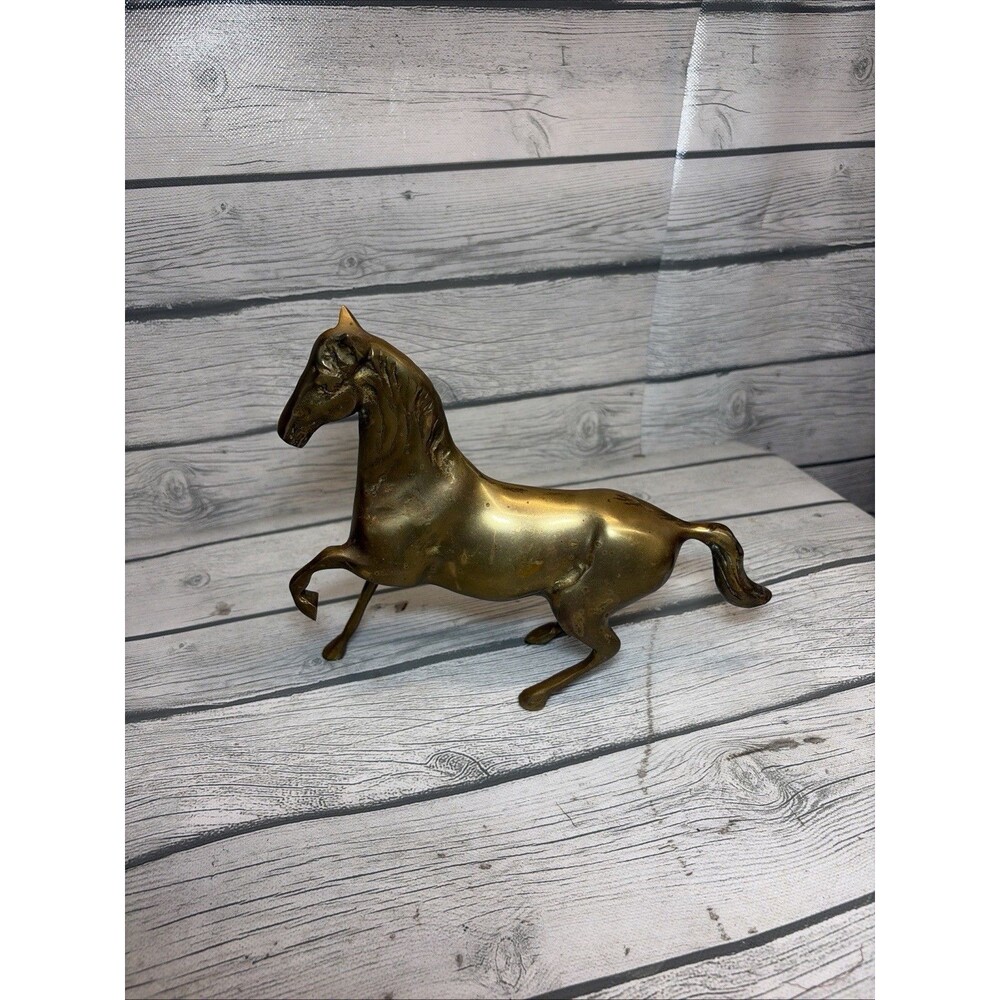Vintage Brass Horse Figurine. 8x11 Solid Brass Aged